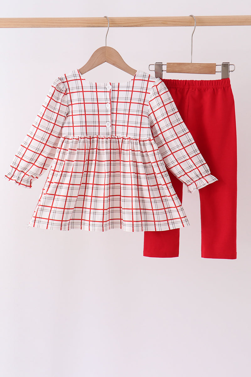 Red Plaid Santa Smocked Bow Pants Set - Aaria Tees Aaria Tees