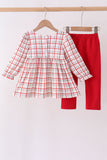 Red Plaid Santa Smocked Bow Pants Set - Aaria Tees Aaria Tees