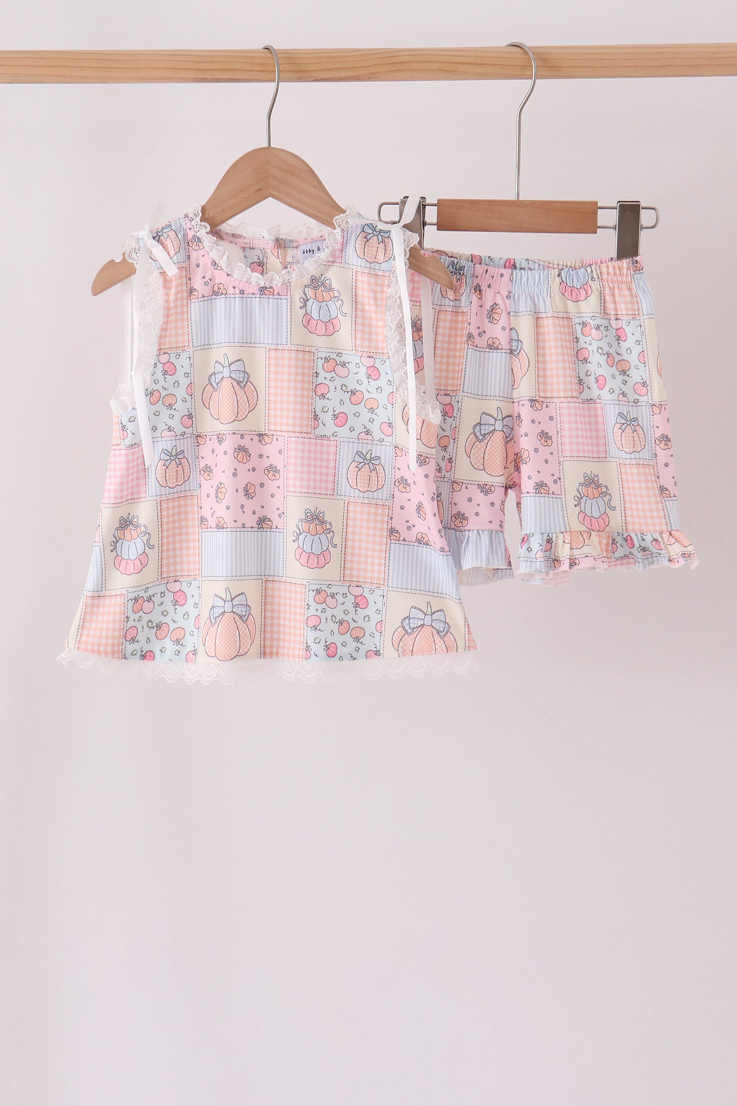 Pink pumpkin ruffle shorts set - Aaria Tees Aaria Tees