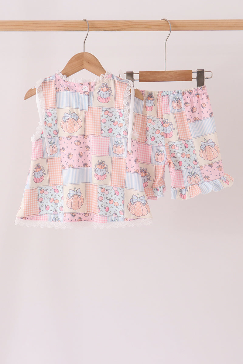 Pink pumpkin ruffle shorts set - Aaria Tees Aaria Tees