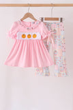 Pink pumpkin embroidery ruffle pants set Aaria Tees