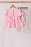 Pink pumpkin embroidery ruffle pants set Aaria Tees