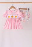 Pink pumpkin embroidery ruffle bloomer set Aaria Tees