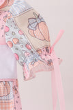 Pink pumpkin embroidery ruffle bubble Aaria Tees