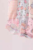 Pink pumpkin embroidery ruffle bubble Aaria Tees