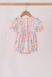 Pink pumpkin embroidery ruffle bubble Aaria Tees