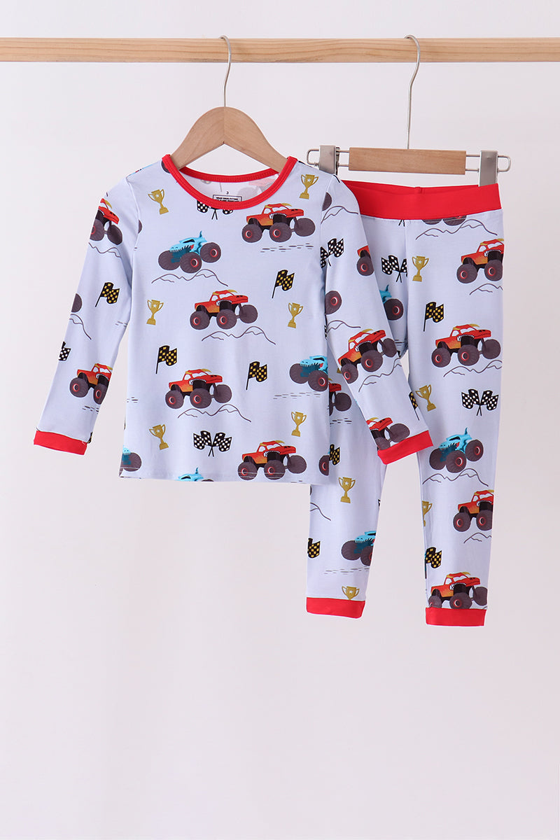 Blue Racing Car Bamboo Pajama Set - Aaria Tees Aaria Tees