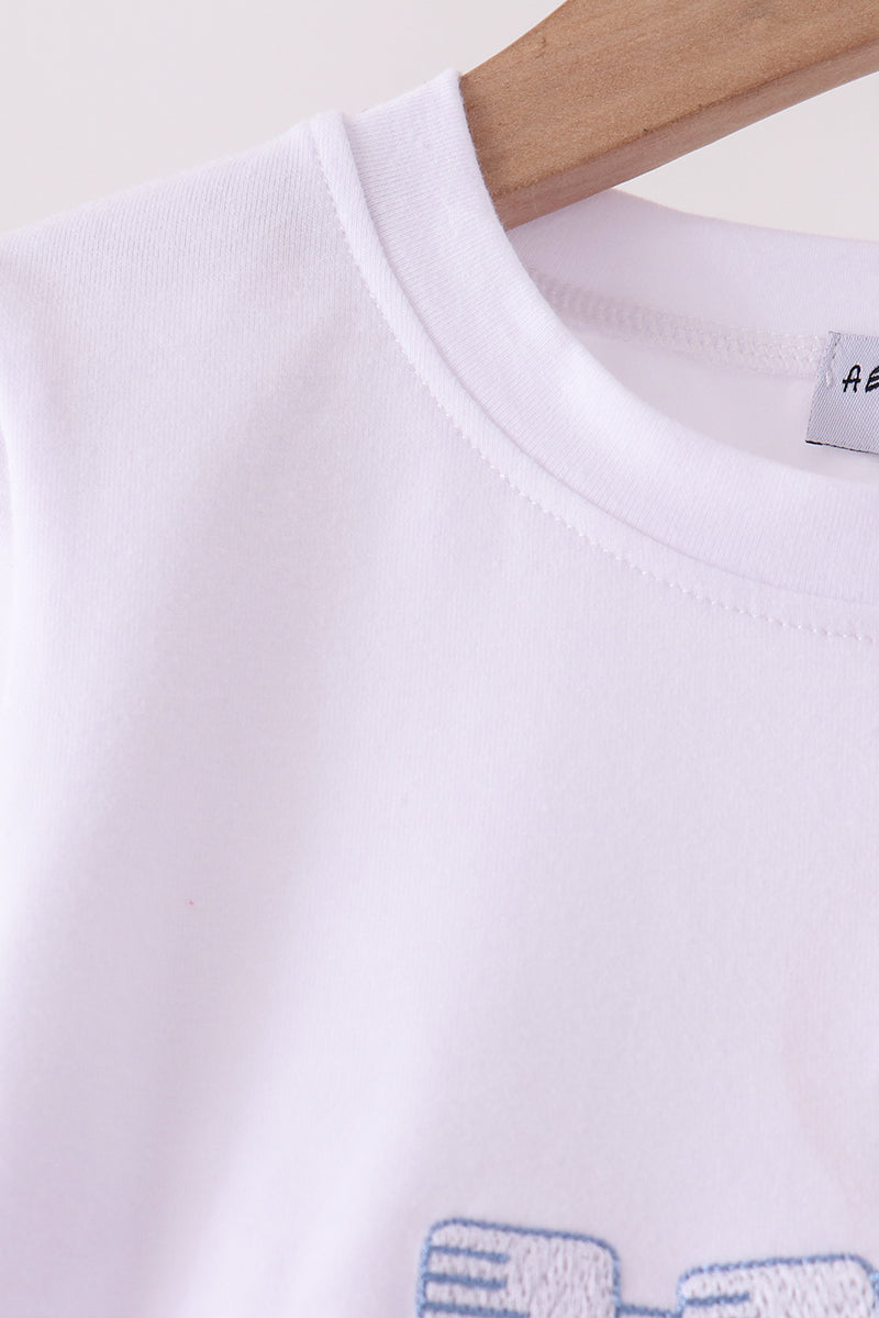 Blue train embroidery top - Aaria Tees Aaria Tees