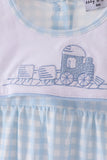 Blue train embroidery gingham romper - Aaria Tees Aaria Tees