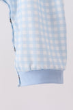 Blue train embroidery gingham romper - Aaria Tees Aaria Tees