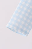 Blue train embroidery gingham romper - Aaria Tees Aaria Tees
