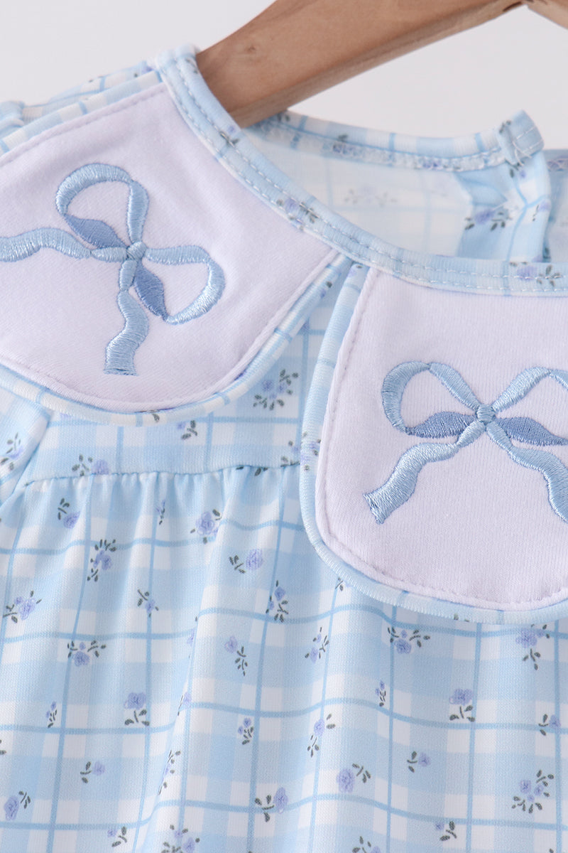 Blue bow embroidery bubble - Aaria Tees Aaria Tees