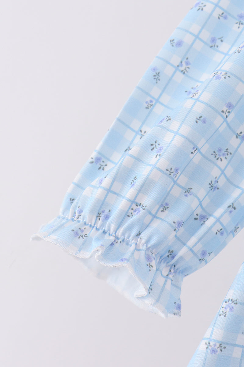 Blue bow embroidery pants set - Aaria Tees Aaria Tees