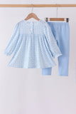 Blue bow embroidery pants set - Aaria Tees Aaria Tees