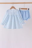 Blue bow embroidery bloomer set - Aaria Tees Aaria Tees
