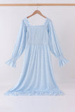Blue floral smocked mom dress - Aaria Tees Aaria Tees