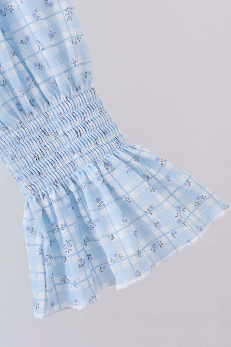 Blue floral smocked mom dress - Aaria Tees Aaria Tees
