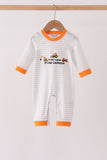 Gray stripe construction vehicle embroidery romper - Aaria Tees Aaria Tees