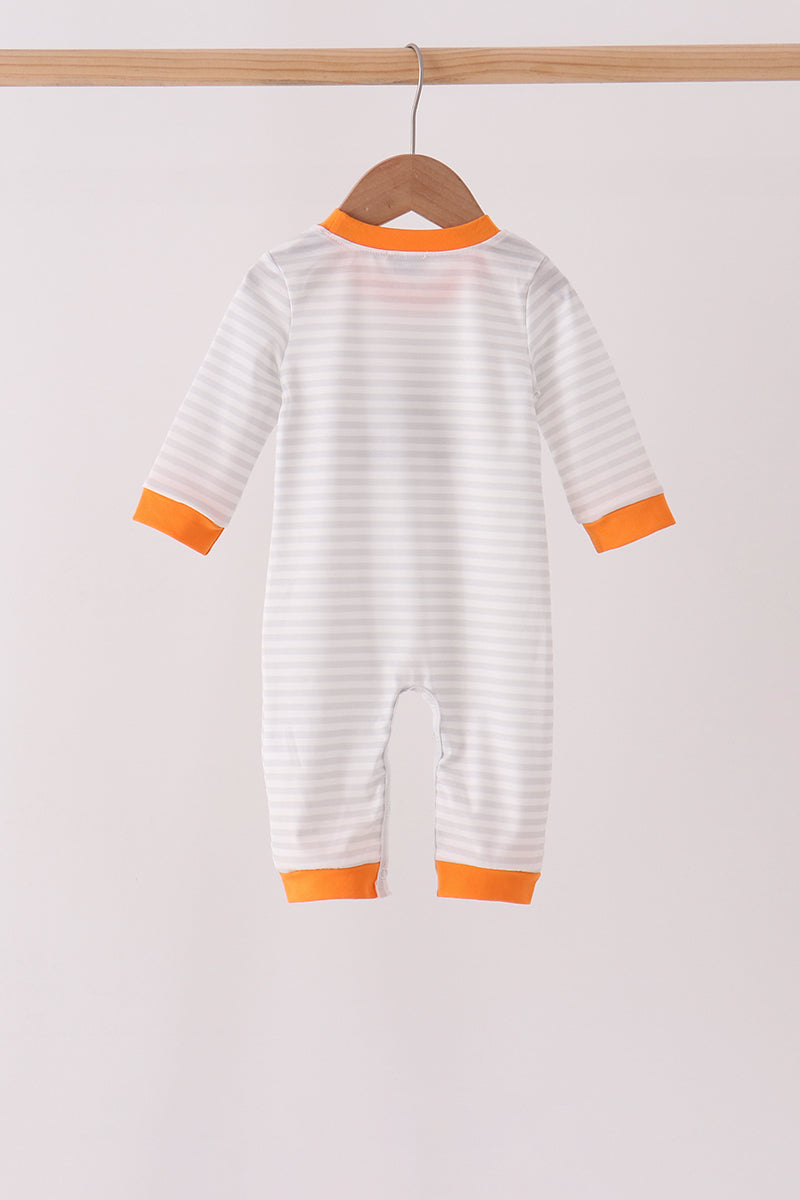 Gray stripe construction vehicle embroidery romper - Aaria Tees Aaria Tees