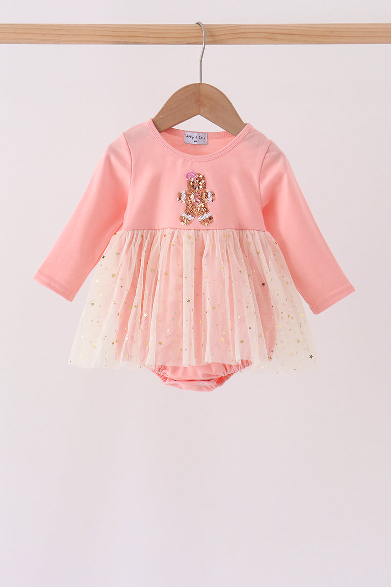 Pink gingerbread sequin tulle bubble - Aaria Tees