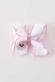 Pink santa claus embroidery crochet edge hair bow Aaria Tees