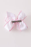Pink santa claus embroidery crochet edge hair bow Aaria Tees