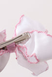 Pink santa claus embroidery crochet edge hair bow Aaria Tees