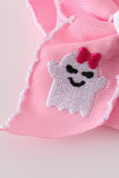 Pink ghost embroidery crochet edge hair bow Aaria Tees