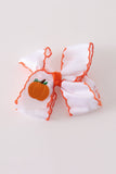 Orange pumpkin embroidery crochet edge hair bow Aaria Tees