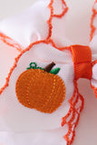 Orange pumpkin embroidery crochet edge hair bow Aaria Tees