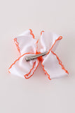 Orange pumpkin embroidery crochet edge hair bow Aaria Tees