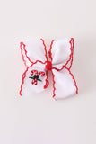Red candy cane embroidery crochet edge hair bow Aaria Tees