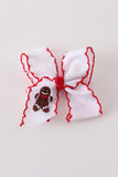 Red gingerbread embroidery crochet edge hair bow Aaria Tees
