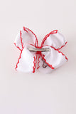 Red gingerbread embroidery crochet edge hair bow Aaria Tees