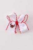 Red reindeer embroidery crochet edge hair bow Aaria Tees