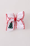 Red christmas tree embroidery crochet edge hair bow Aaria Tees