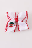 White snowman embroidery crochet edge hair bow Aaria Tees