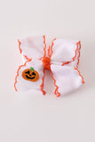Orange Jack-O-Lantern embroidery crochet edge hair bow Aaria Tees