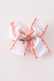 Orange Jack-O-Lantern embroidery crochet edge hair bow Aaria Tees