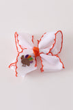 Orange turkey embroidery crochet edge hair bow Aaria Tees