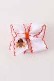 Rust turkey embroidery crochet edge hair bow Aaria Tees