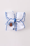 Blue turkey embroidery crochet edge hair bow Aaria Tees