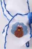 Blue turkey embroidery crochet edge hair bow Aaria Tees