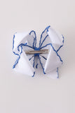 Blue turkey embroidery crochet edge hair bow Aaria Tees