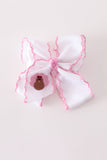 Pink turkey embroidery crochet edge hair bow Aaria Tees