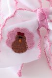 Pink turkey embroidery crochet edge hair bow Aaria Tees