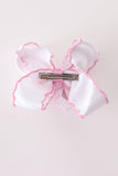 Pink turkey embroidery crochet edge hair bow Aaria Tees