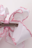 Pink turkey embroidery crochet edge hair bow Aaria Tees