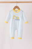 Blue Excavator Applique Stripe Romper - Aaria Tees Aaria Tees