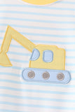 Blue Excavator Applique Stripe Romper - Aaria Tees Aaria Tees